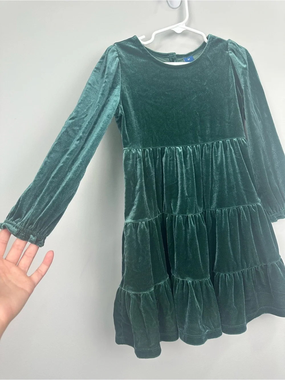 Old Navy Girls Green Long Sleeve Velvet Velour Dress Size 5T